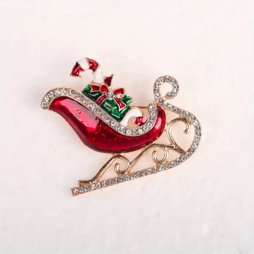 Red Sleigh Christmas Brooch, Santa’s Sleigh Brooch
